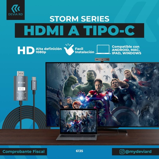 DEVIA STORM SERIES HDMI CABLE 60hz 4k 2M to Type -C