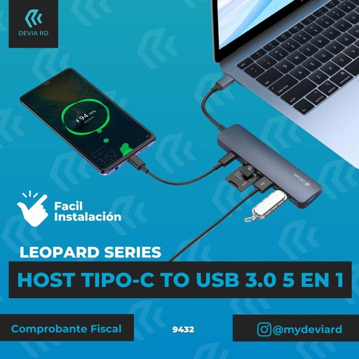 DEVIA TYPE -C TO USB3.0 *3+PD+ CARDREADER 5 IN 1 HUB LEOPARD