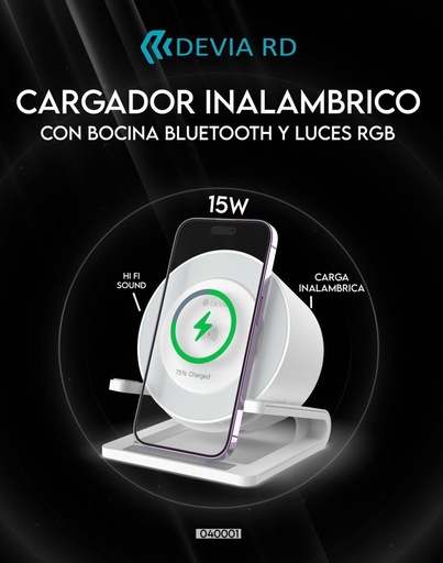 [Cargador Inalámbrico Blanco con Bocina 15 W] DESKTOP WIRELESS CHARGING SPEAKER I-M3 15 W