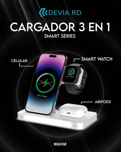 [Cargador Inalambrico 3 en 1 15 W] DEVIA 3 IN 1 WIRELESS CHARGER Smart Series 15 W