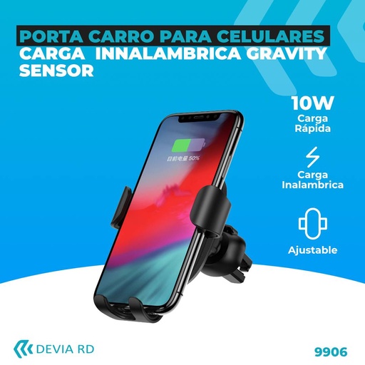 [Cargador inalámbrico para vehículo 10W] DEVIA GRAVITY SENSOR CAIR AIR VENT WIRELESS CHARGER PHONE HOLDER 10W