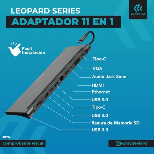 [HUB USB 11 en 1] DEVIA LEOPARD SERIES HUB 11 IN 1