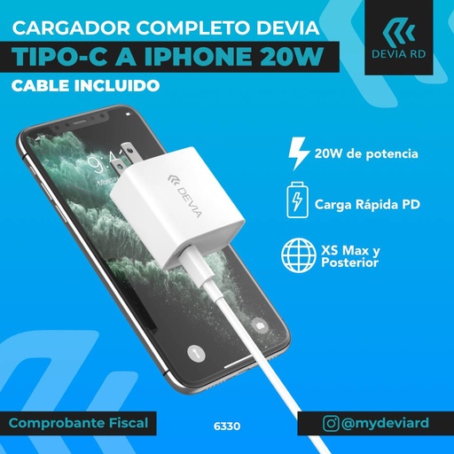 [Cargador blanco usb C 20 W con cable] DEVIA SMRT SERIES PD QUICK CHARGER SUIT US 20W